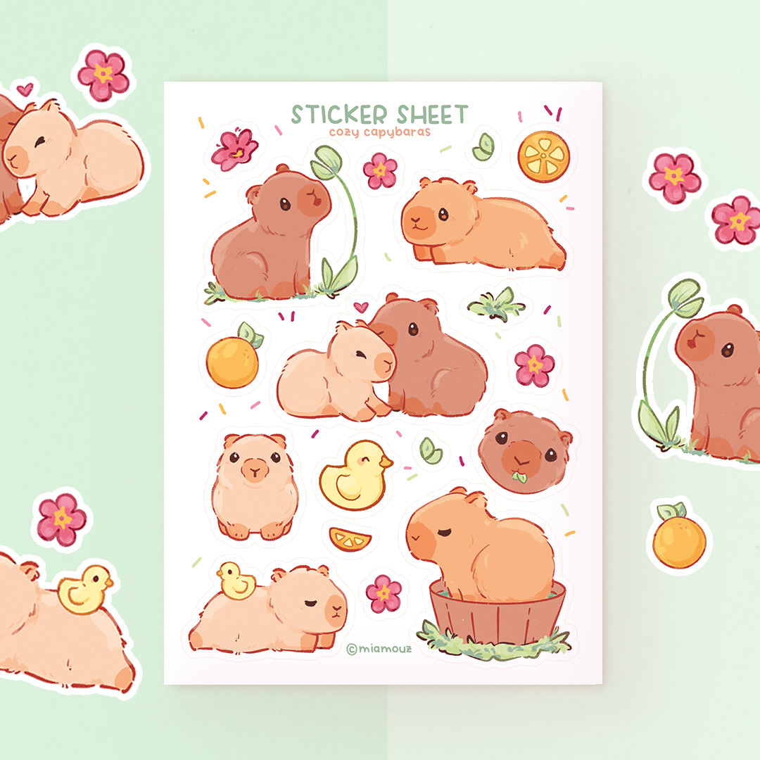 miamouz-cozy-capybaras-sticker-sheet-a6-matt-capybara image 1