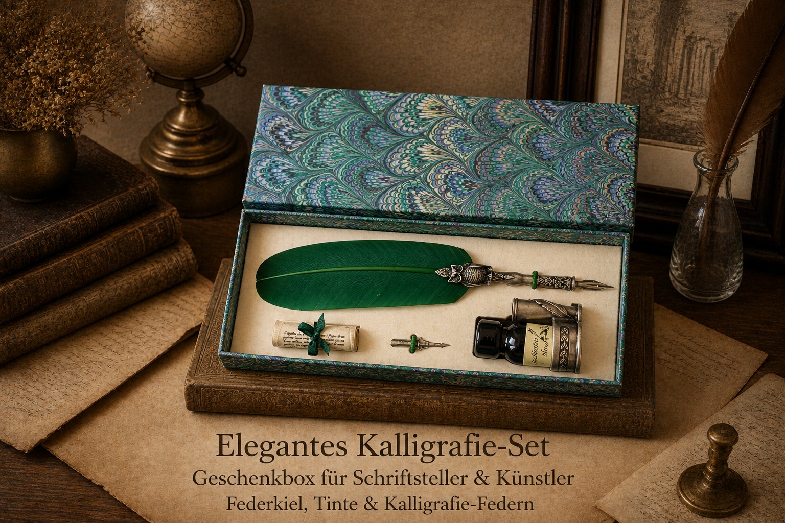 florenz-lederkunst-gufo-schreibset-gr-n-mit-tinte-feder image 3