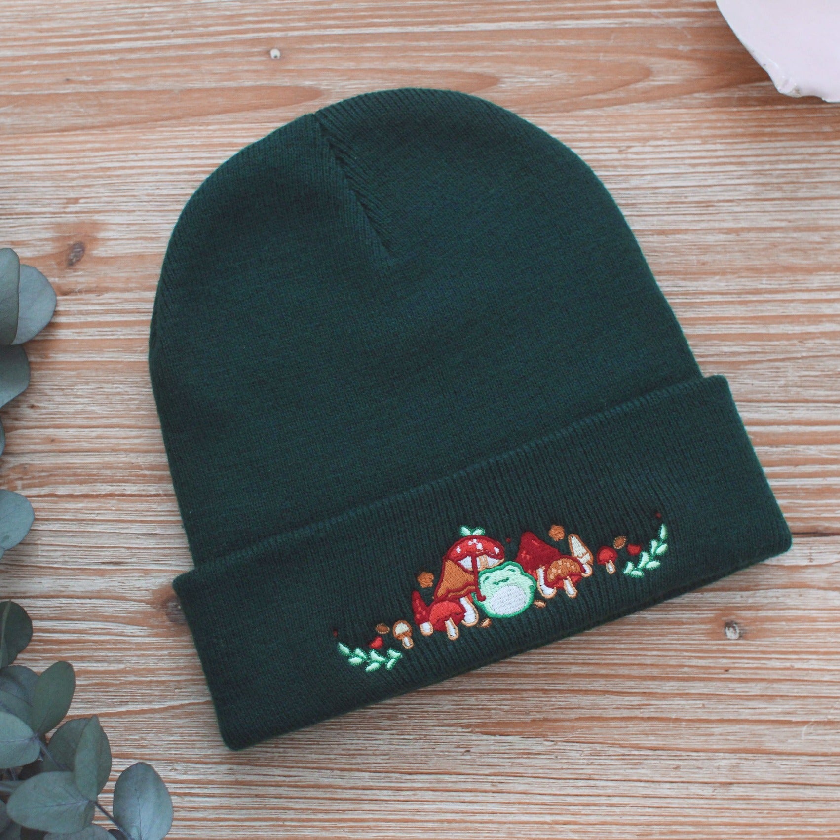 miamouz-frog-beanie-dunkelgr-n-strickm-tze-frosch-stickerei image 1