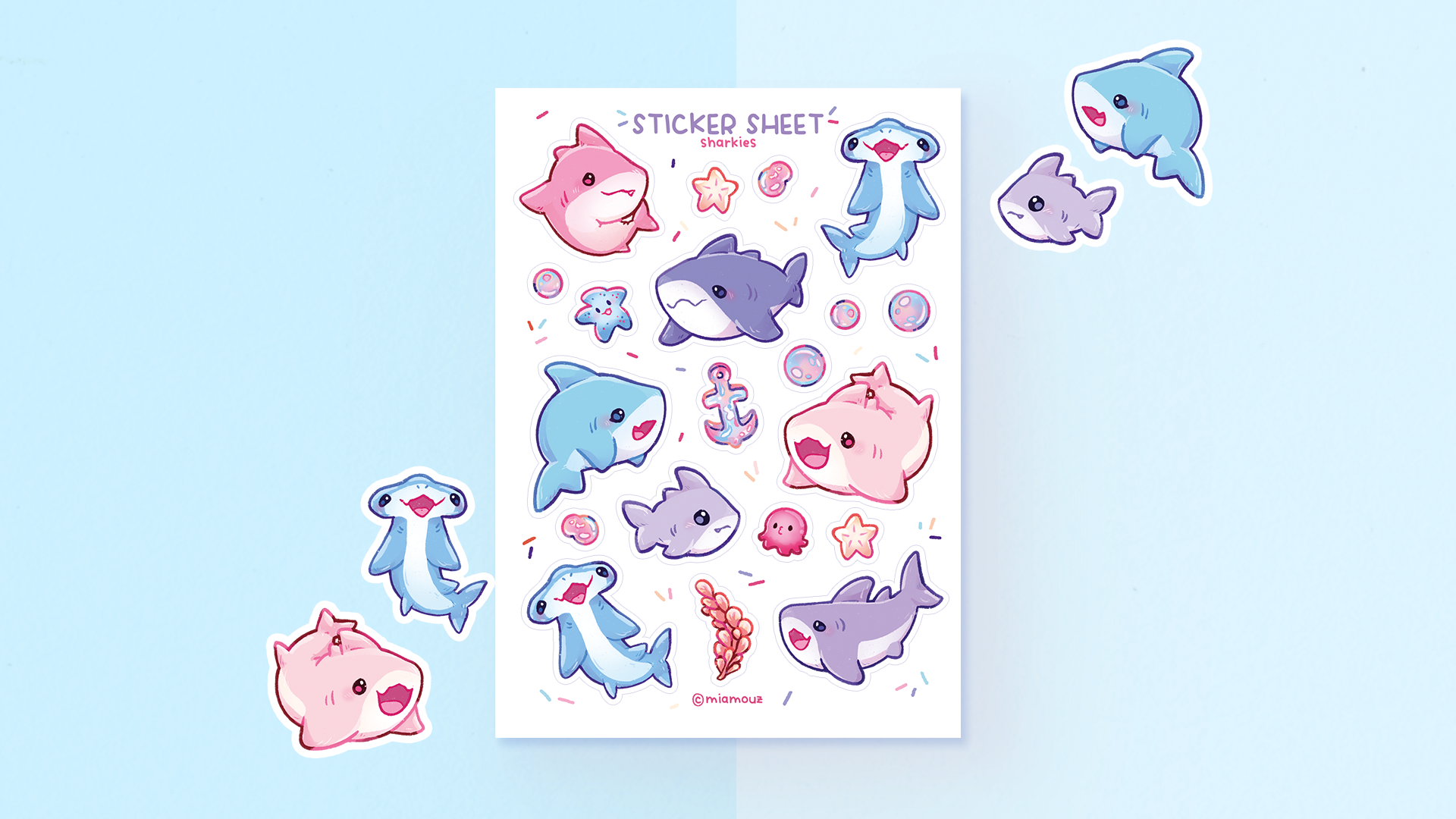 miamouz-shark-sticker-sheet-a6-matt-vinyl-haie image 2