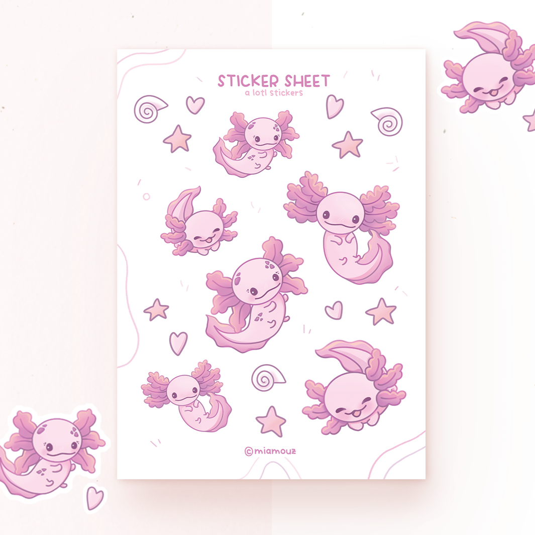 miamouz-axolotl-sticker-sheet-a6-matt-vinyl image 1