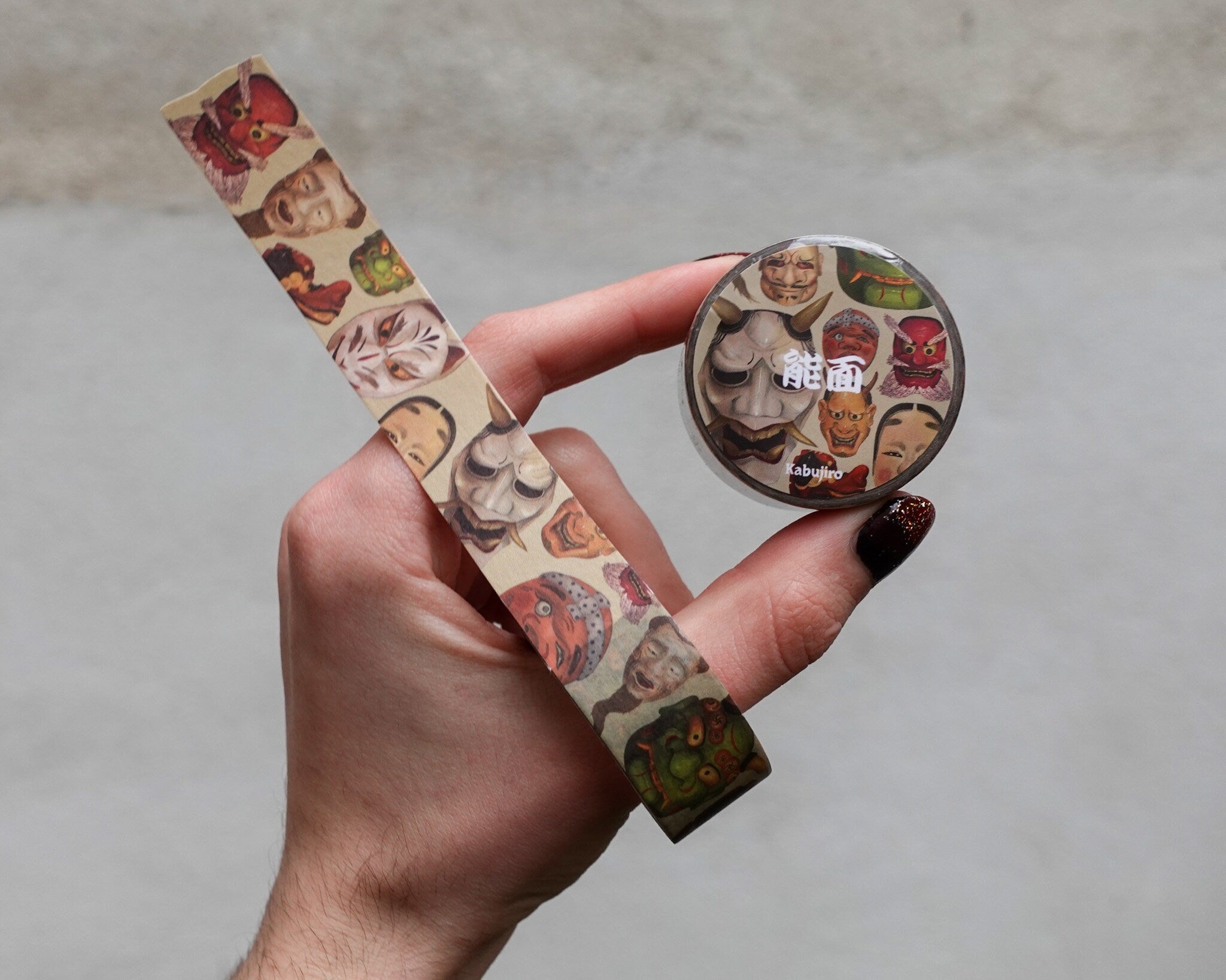 kabujiro-japanese-masks-washi-tape-noh-20mm-10m-oni-kitsune image 2