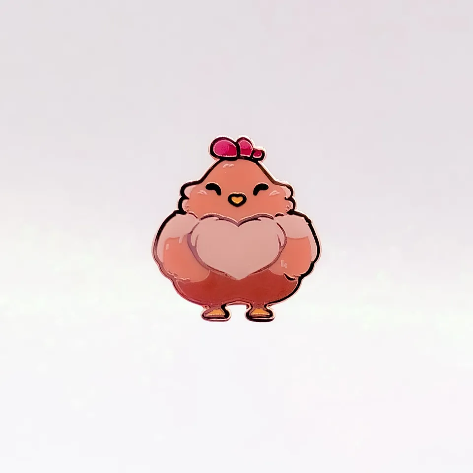 miamouz-brown-chicken-emaille-pin-huhn-29mm-rosegold image 1