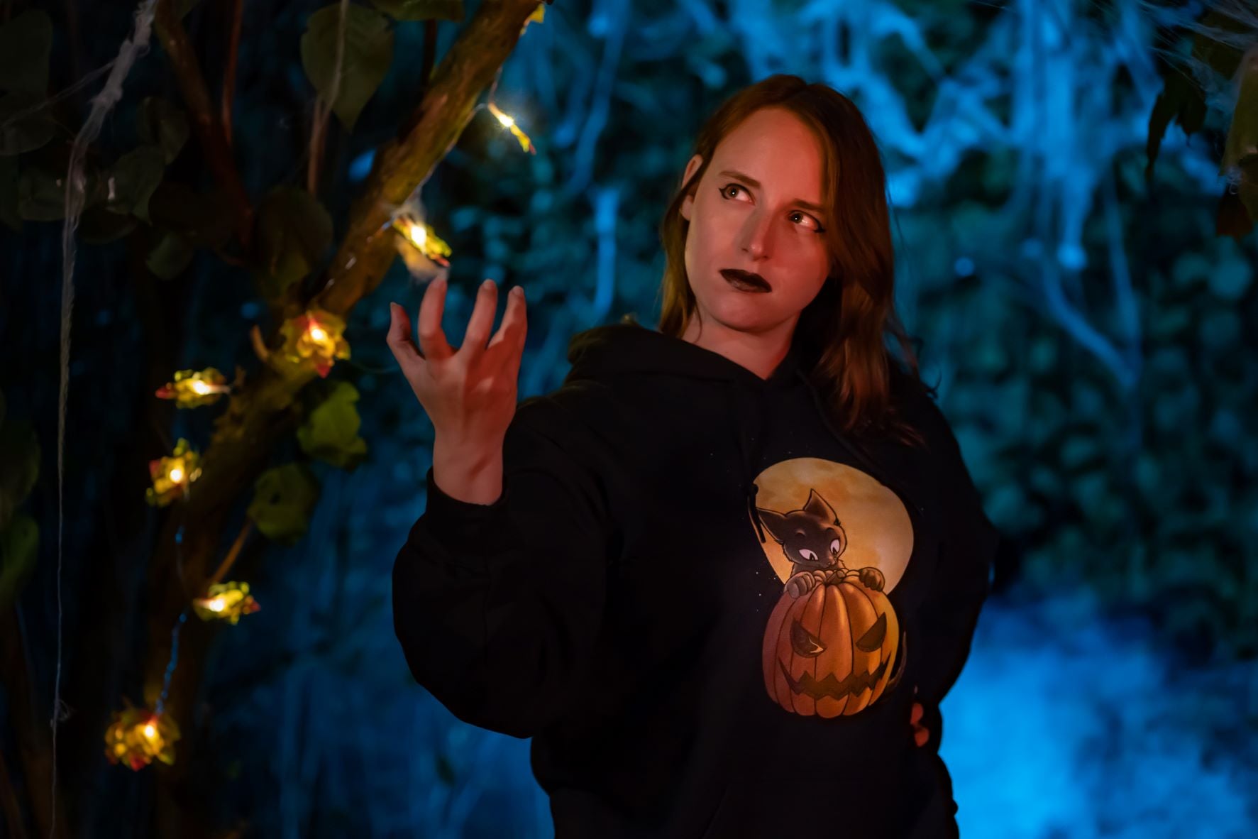 howling-riot-halloween-pumpkin-cat-hoodie-kapuzenpullover image 2