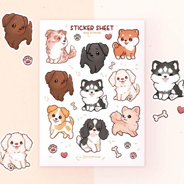 miamouz-dog-friends-stickerbogen-a6-matt-vinyl image 1