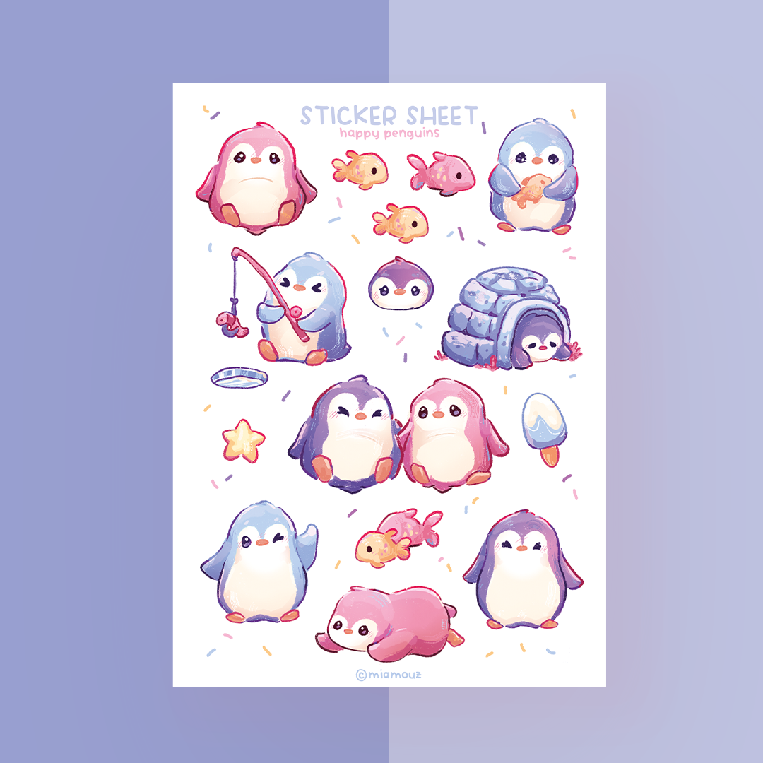 miamouz-happy-penguins-stickerbogen-a6-pinguin image 1