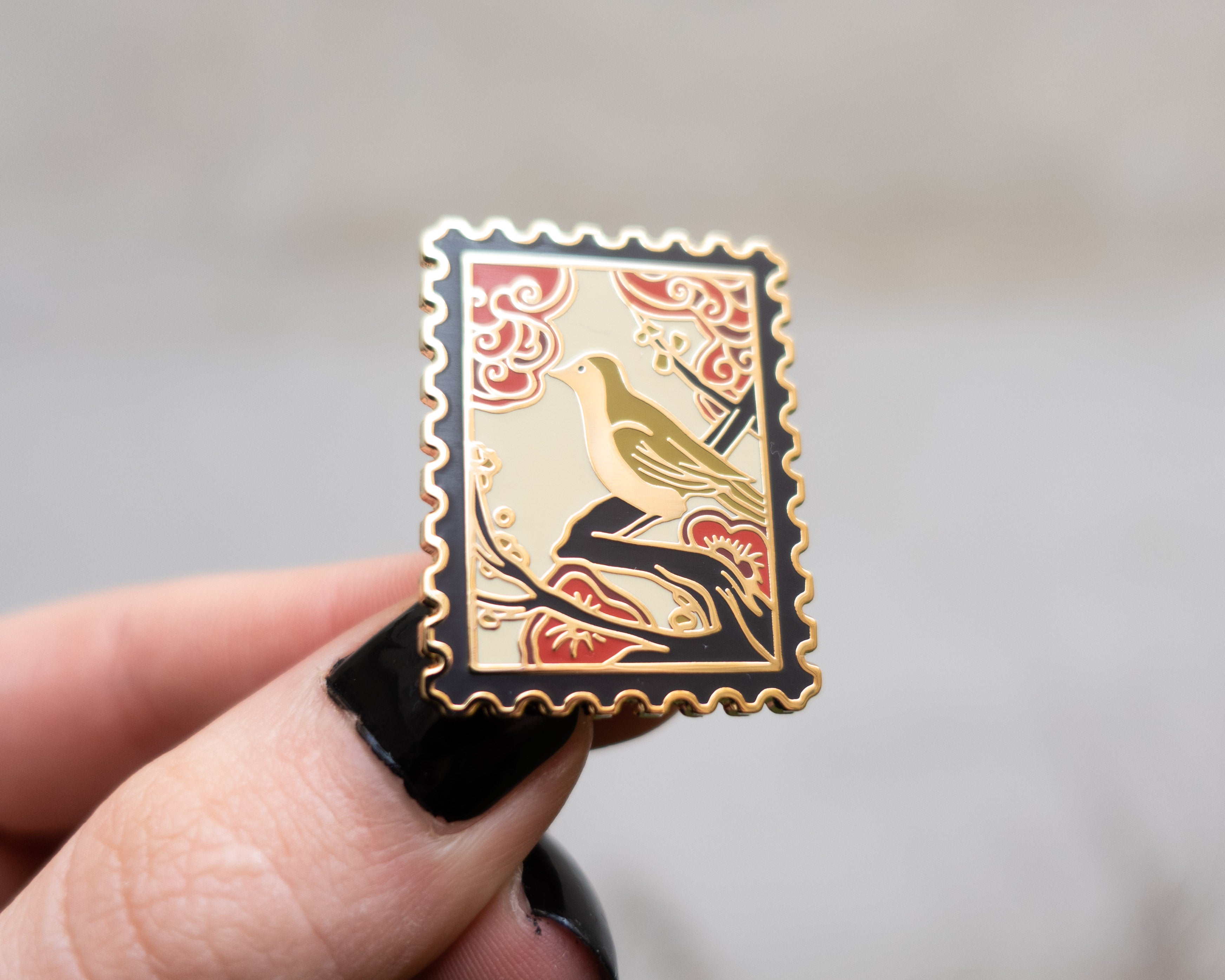 kabujiro-hanafuda-bush-warbler-briefmarken-pin-35mm image 2