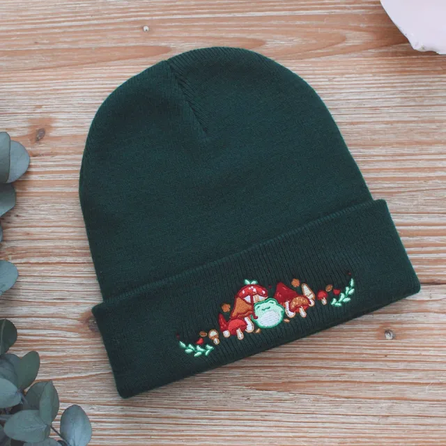 miamouz-frog-beanie-dunkelgr-n-strickm-tze-frosch-stickerei image 1