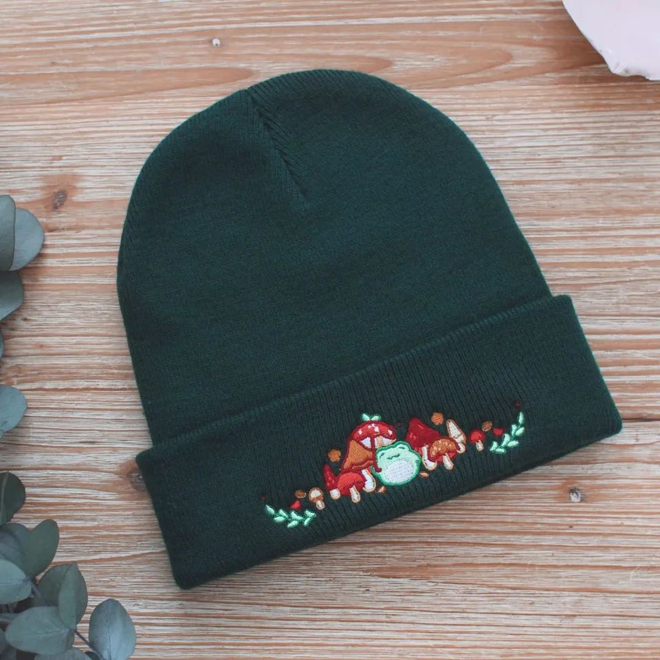miamouz-frog-beanie-dunkelgr-n-strickm-tze-frosch-stickerei image 1