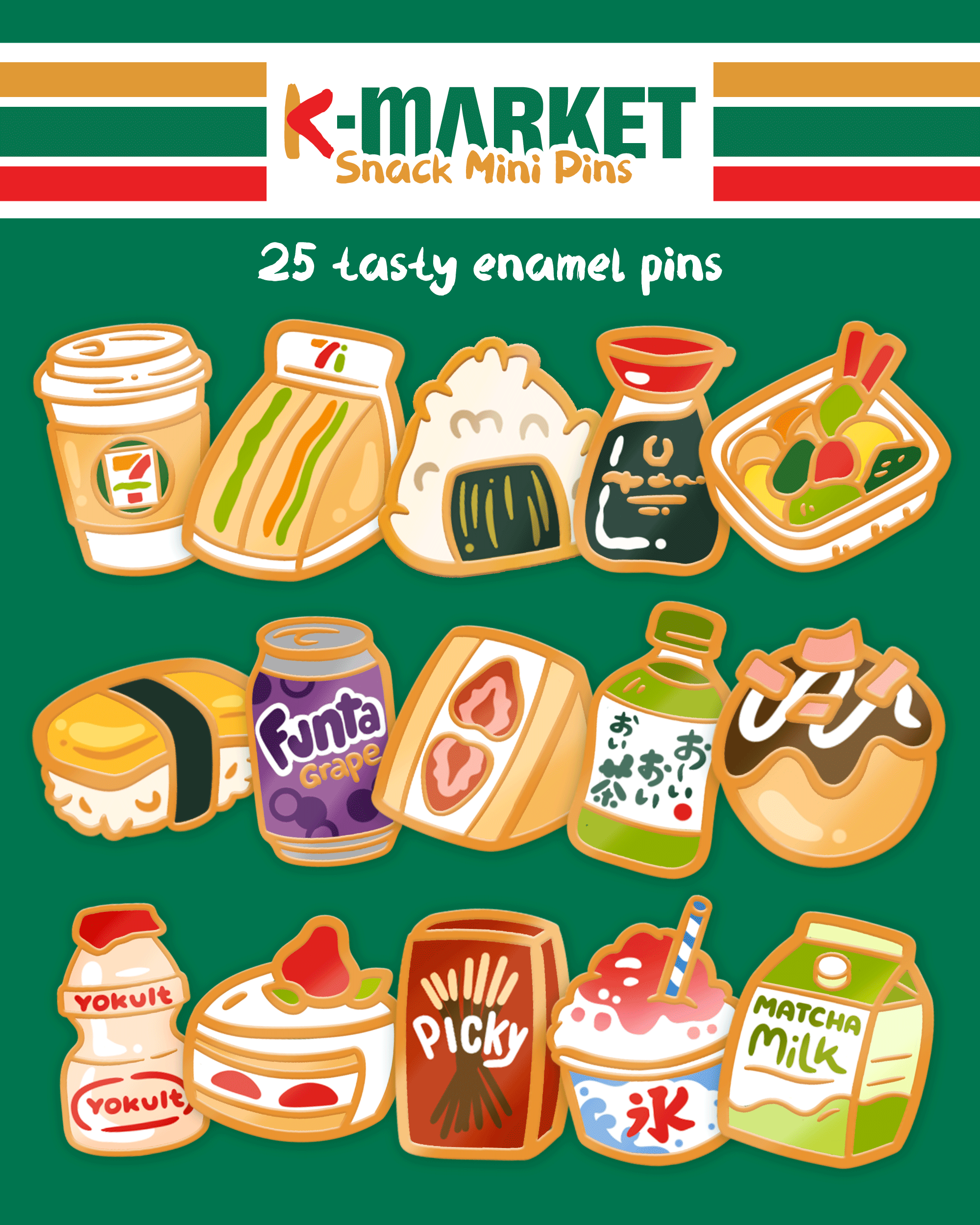kabujiro-enamel-pins-konbini-snacks-mini-pins-11-15mm image 1