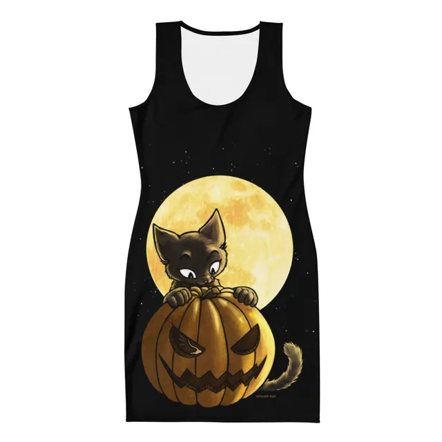 howling-riot-pumpkin-cat-bodycon-kleid-halloween-stretch-m image 1