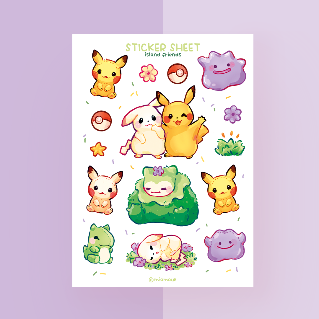 miamouz-island-friends-sticker-sheet-a6-aufkleber-glossy-vinyl image 1