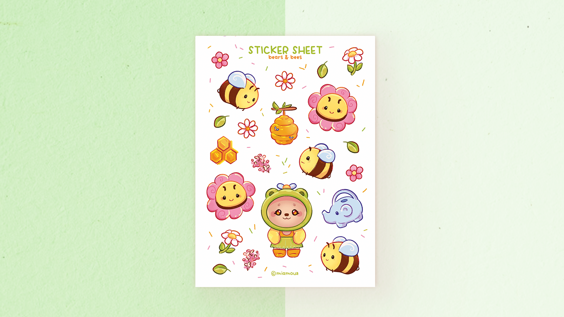 miamouz-bears-and-bees-stickerbogen-a6-matt-vinyl image 2