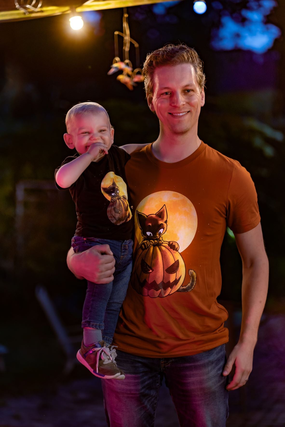 howling-riot-halloween-pumpkin-cat-t-shirt-kurzarm-black-heather image 2