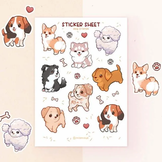 miamouz-stickers-dog-friends-sticker-sheet-a6-matt-vinyl-hunde image 1