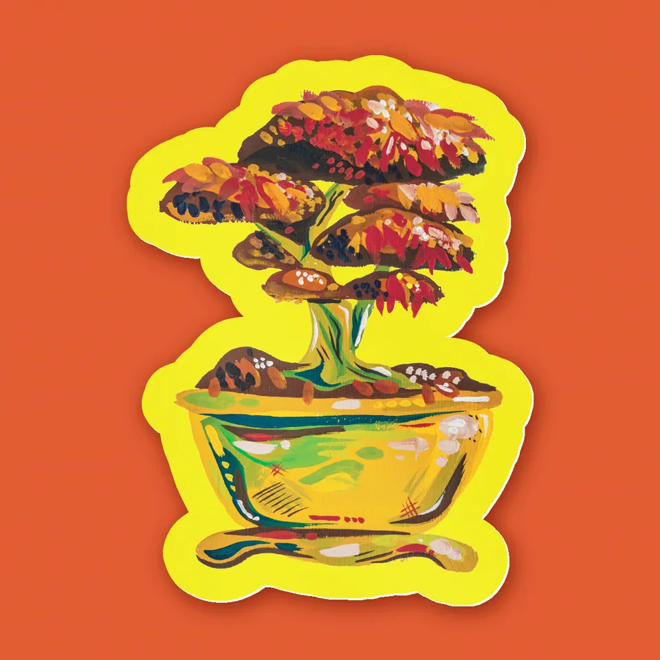 kabujiro-stickers-autumn-bonsai-vinyl-sticker-85x62mm image 1