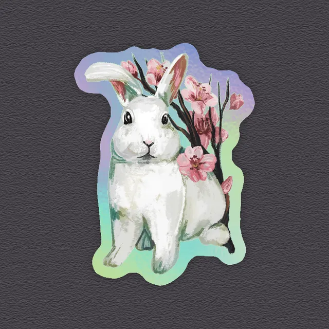 kabujiro-sakura-bunny-teal-holo-sticker-hase-38x50-mm image 1