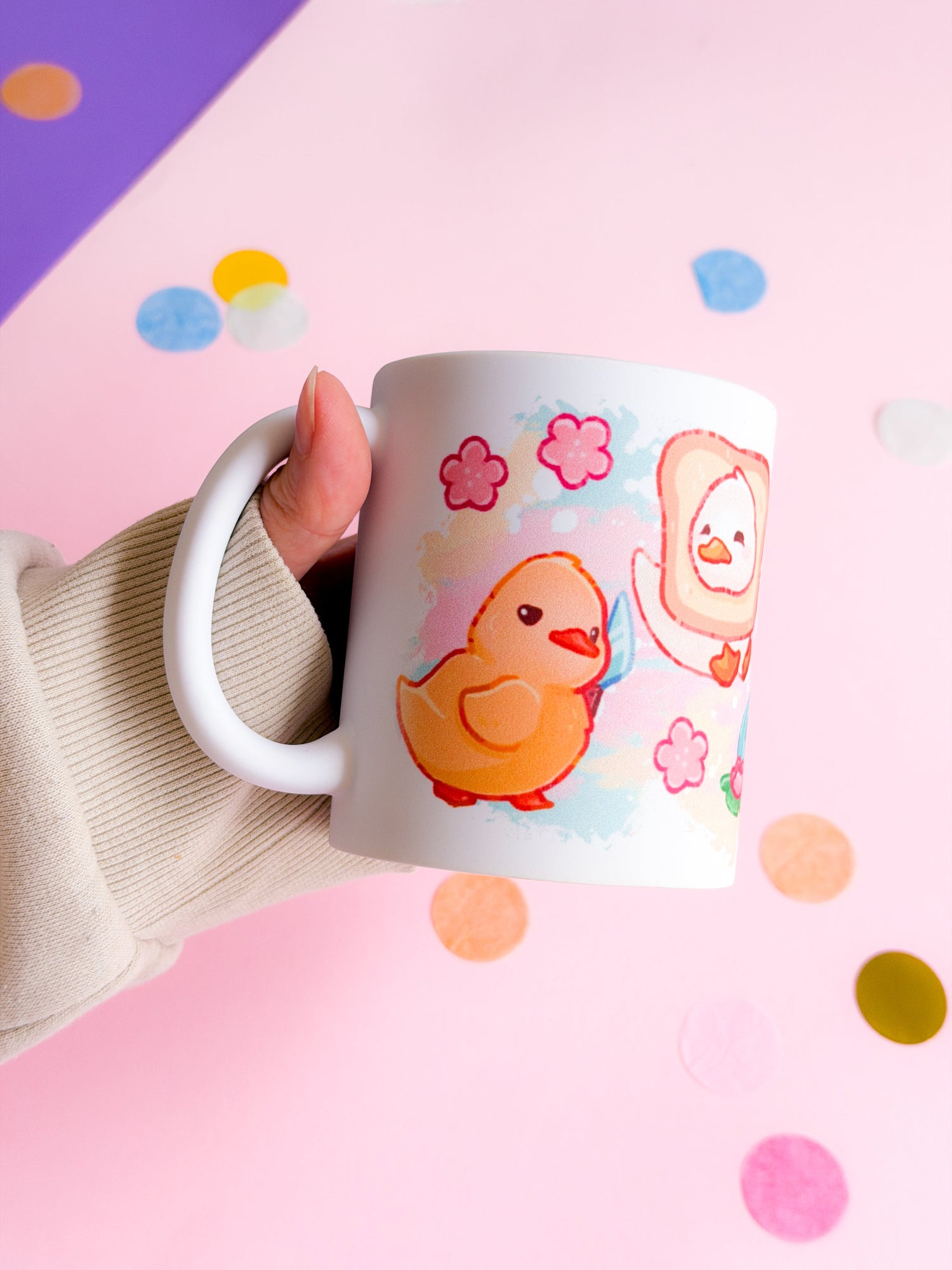 miamouz-enten-tasse-keramik-330-ml-rosa-gelb-matt image 2