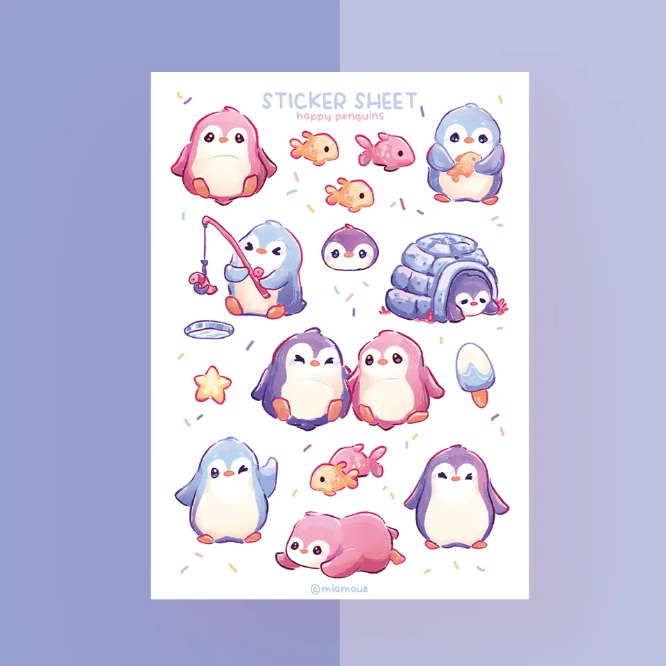 miamouz-happy-penguins-stickerbogen-a6-pinguin image 1
