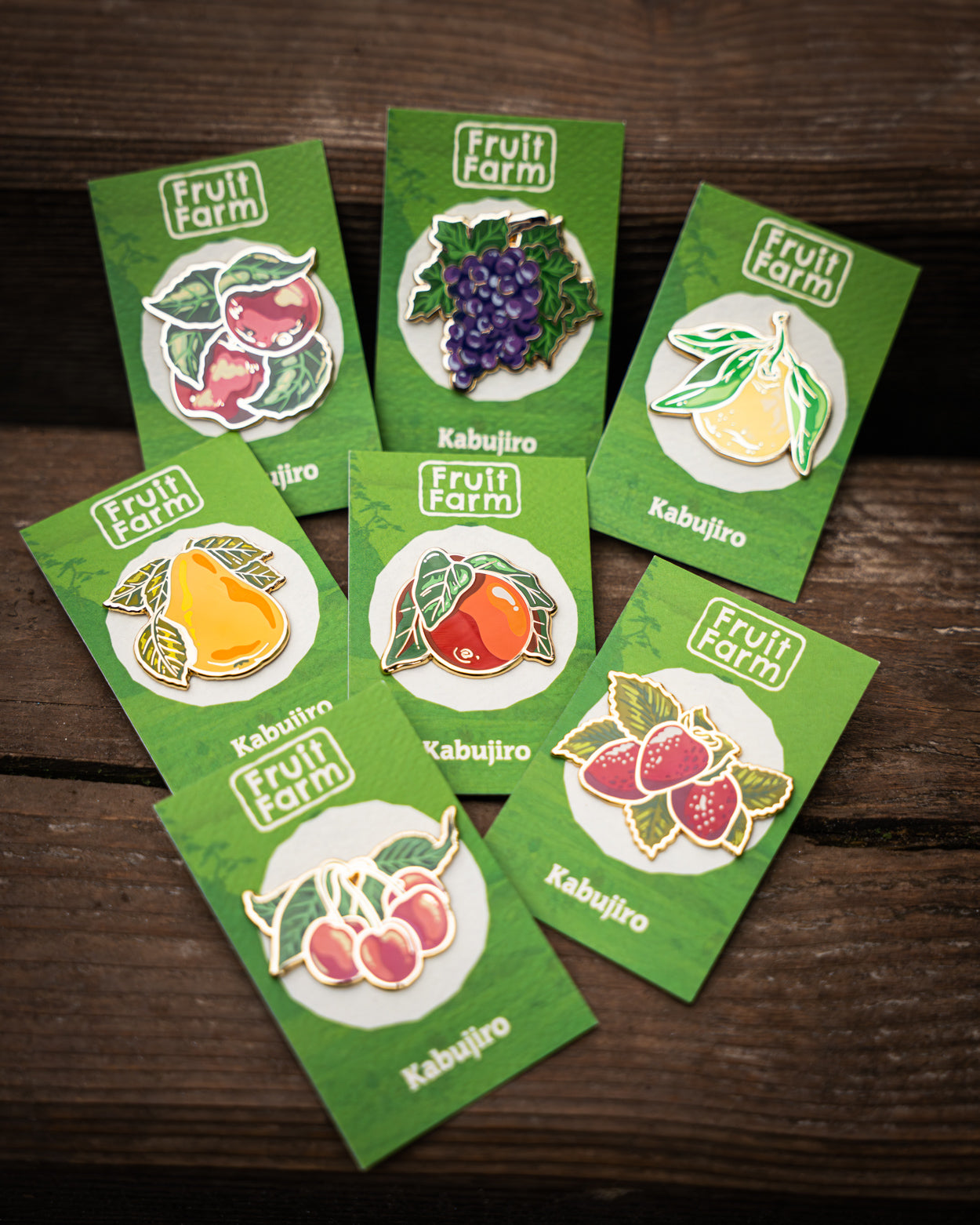 kabujiro-fruit-farm-emaille-pin-set-fr-chte-showa-retro image 1