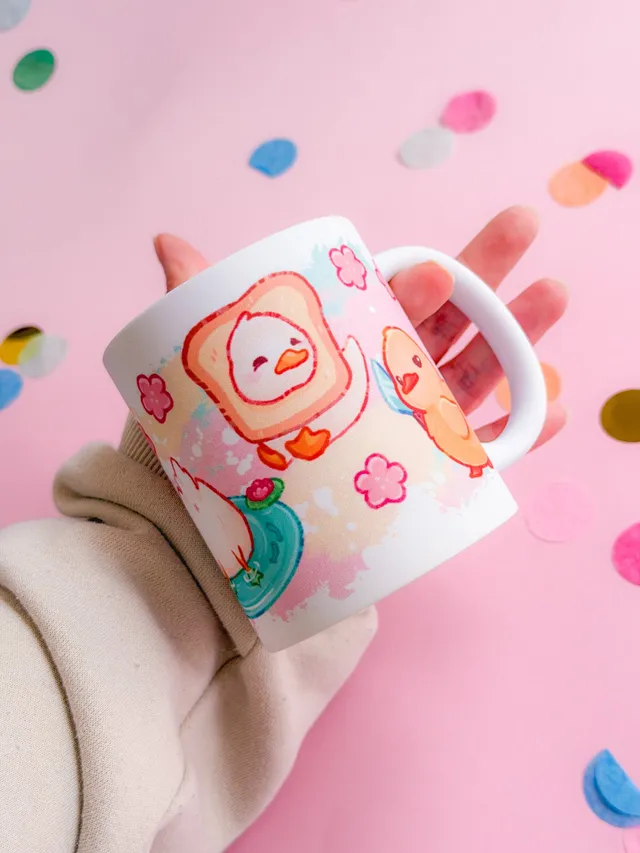 miamouz-enten-tasse-keramik-330-ml-rosa-gelb-matt image 1
