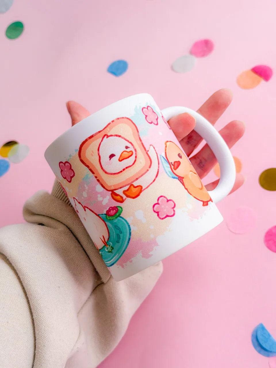 miamouz-enten-tasse-keramik-330-ml-rosa-gelb-matt image 1