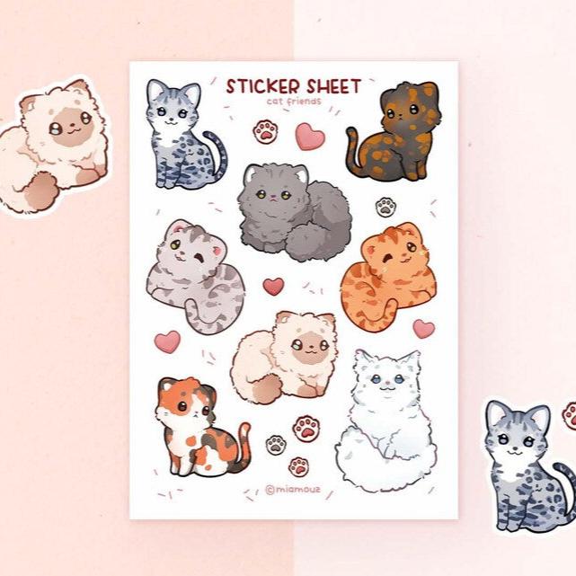 miamouz-cat-friends-stickerbogen-a6-matt-katzen image 1