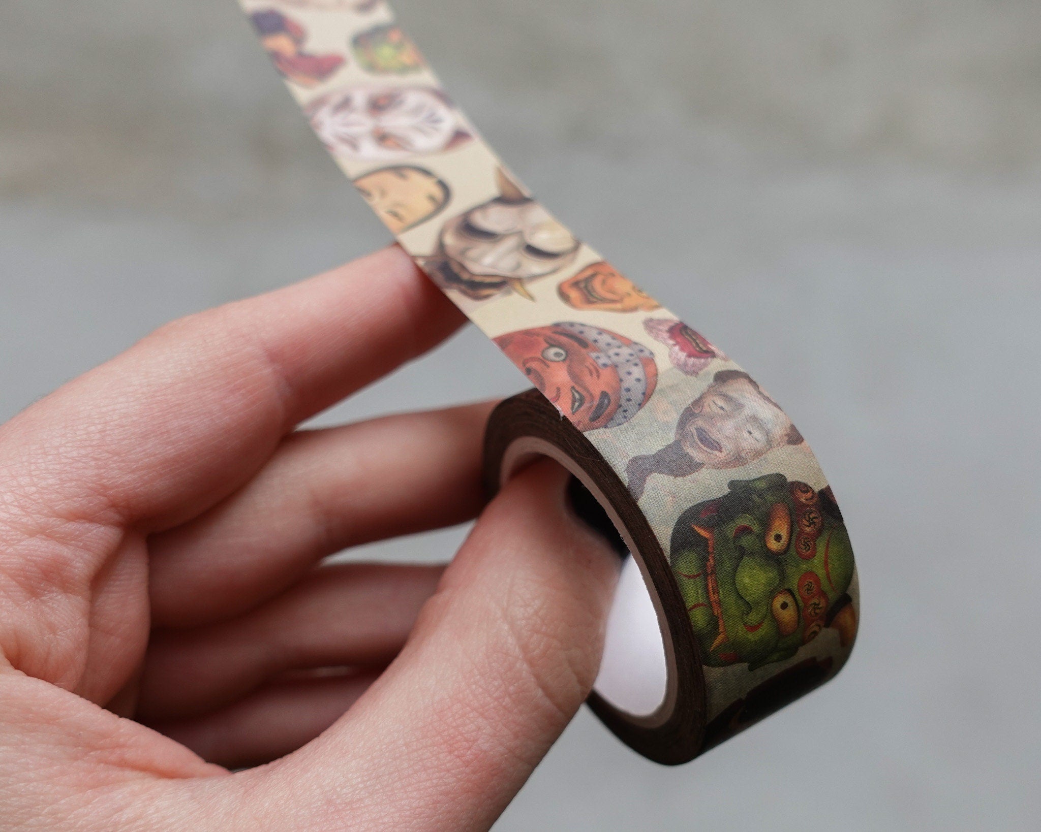 kabujiro-japanese-masks-washi-tape-noh-20mm-10m-oni-kitsune image 3