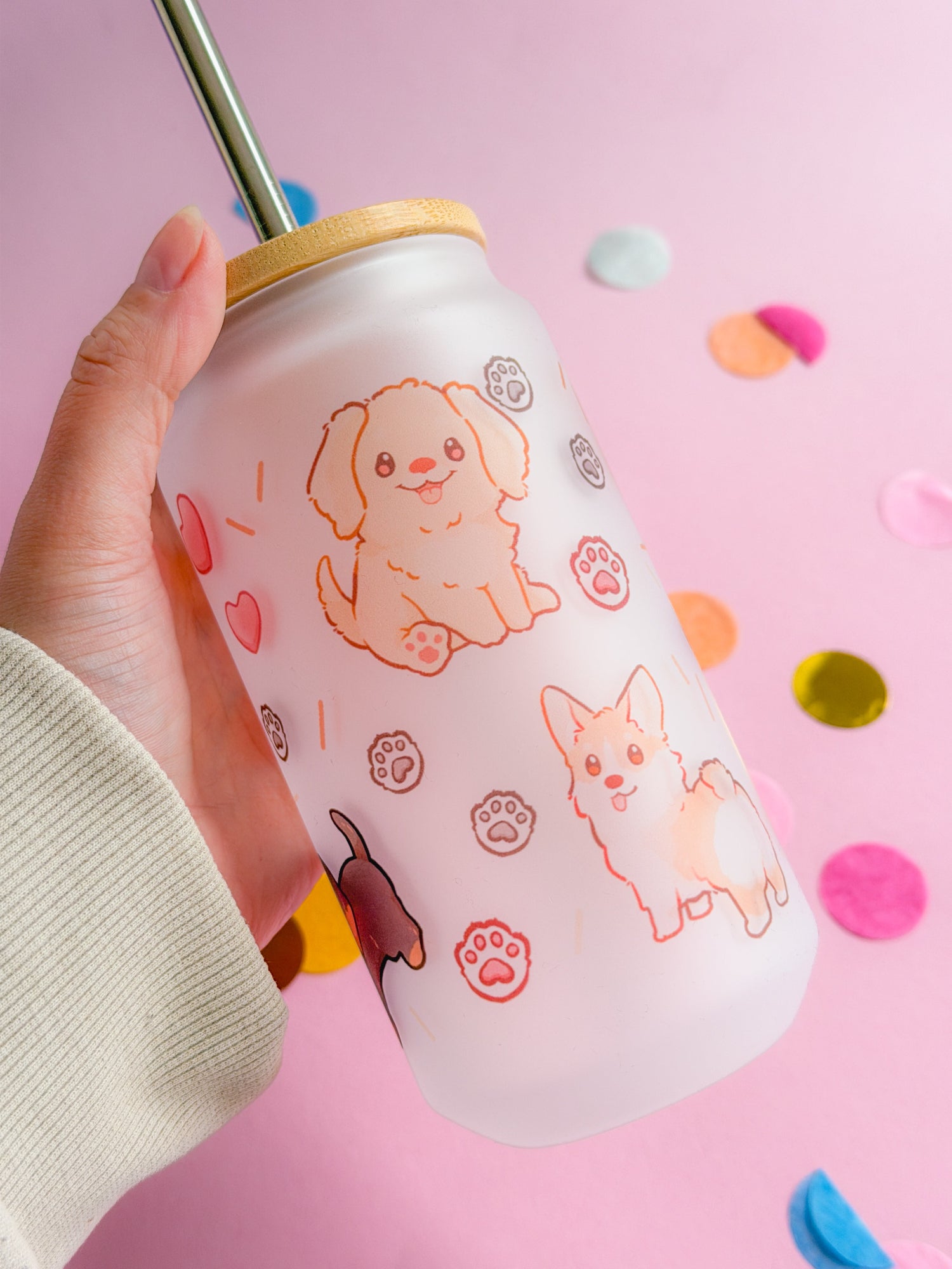 miamouz-dog-friends-glas-tumbler-520ml-frosted-matt-mit-strohhalm image 2