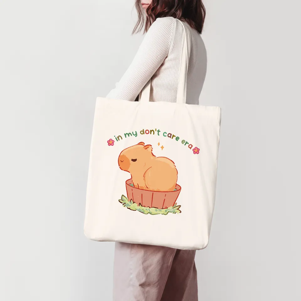 miamouz-tote-bags-don-t-care-era-capybara-shopper-baumwolle image 1