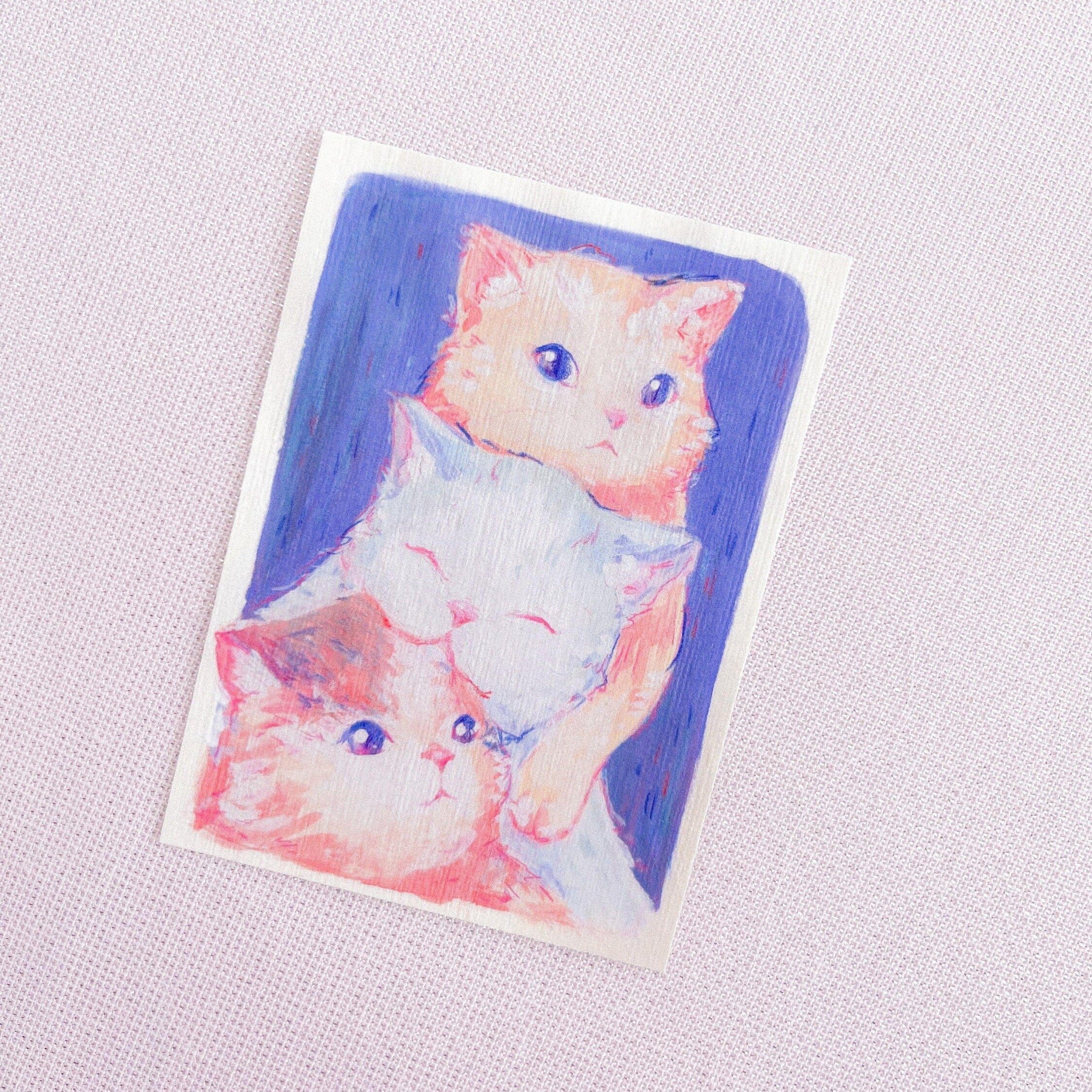 miamouz-3-cats-tiny-artwork-kunstdruck-katzen-gouache image 3