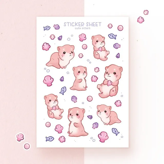 miamouz-otter-sticker-sheet-a6-vinyl-matt-mit-36-stickern image 1