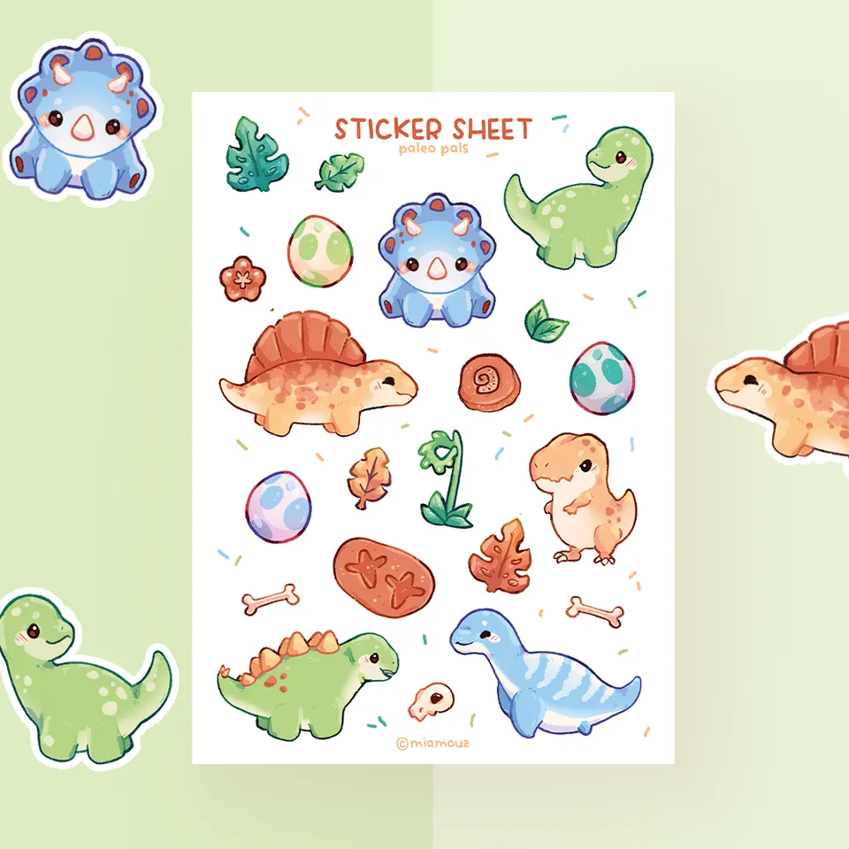 miamouz-stickers-paleo-pals-stickerbogen-a6-dino-vinyl image 1