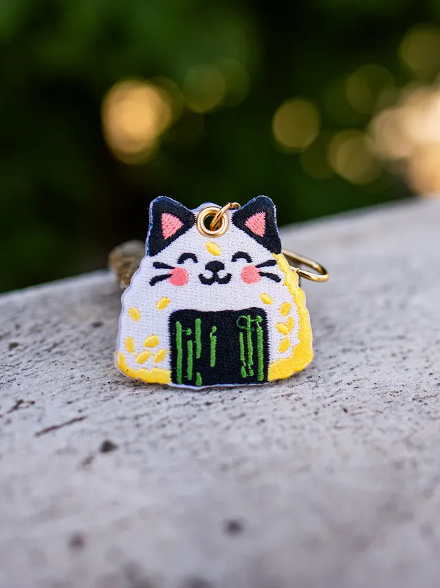 kabujiro-charms-onigiri-cat-schl-sselanh-nger-gestickt-beidseitig image 1