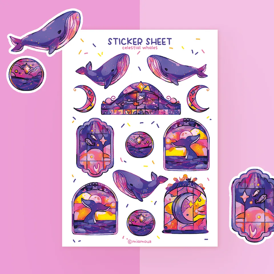 miamouz-celestial-whales-a6-stickerbogen-vinyl-gl-nzend-wale image 1