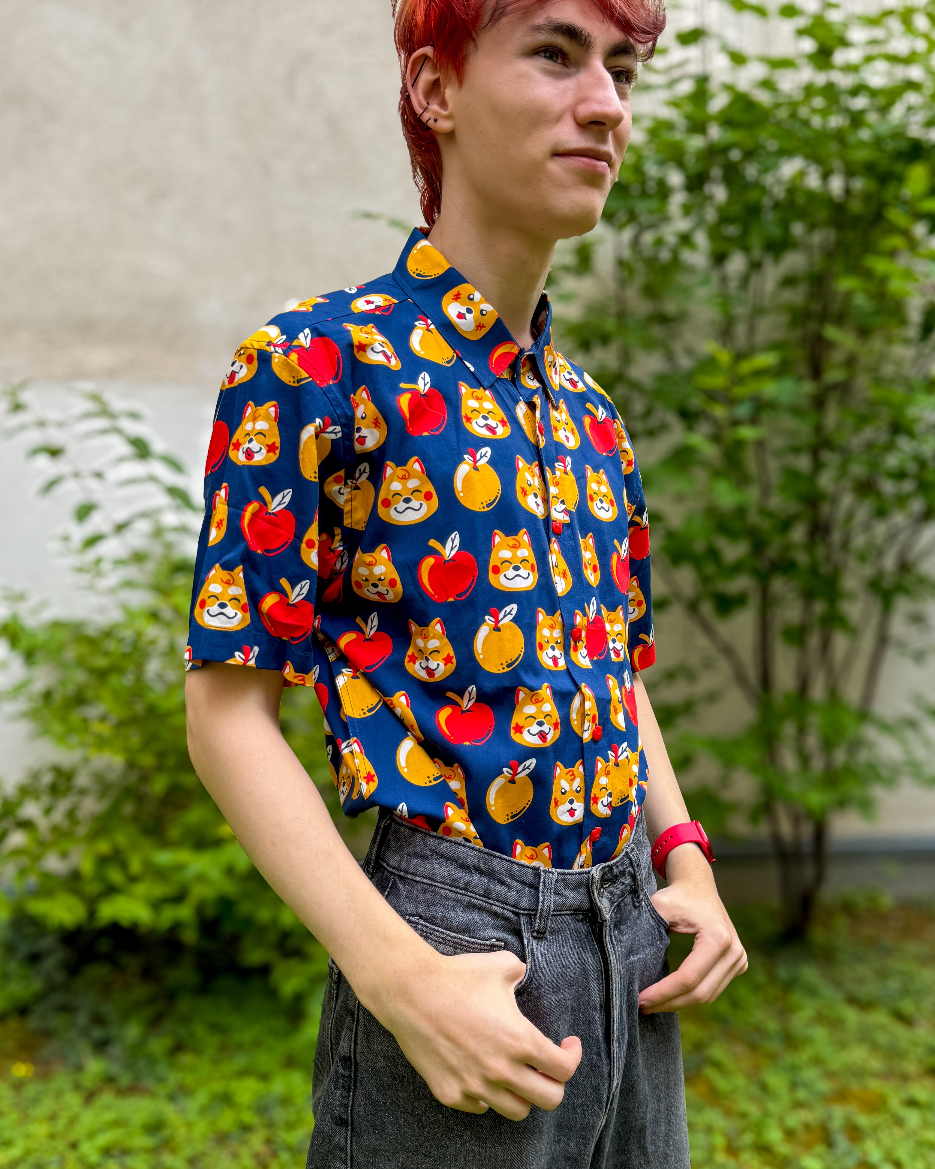 kabujiro-apple-shiba-button-up-hemd-shiba-print-unisex image 3
