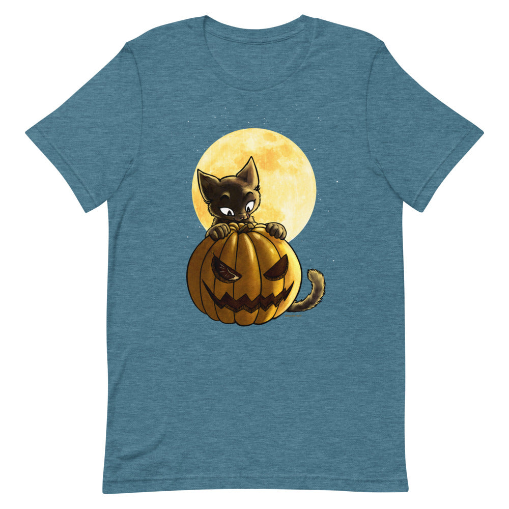 howling-riot-halloween-pumpkin-cat-t-shirt-kurzarm-black-heather image 8