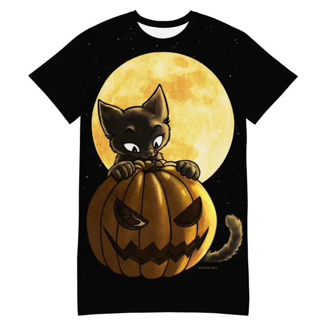 howling-riot-halloween-pumpin-cat-t-shirt-extra-lang image 1