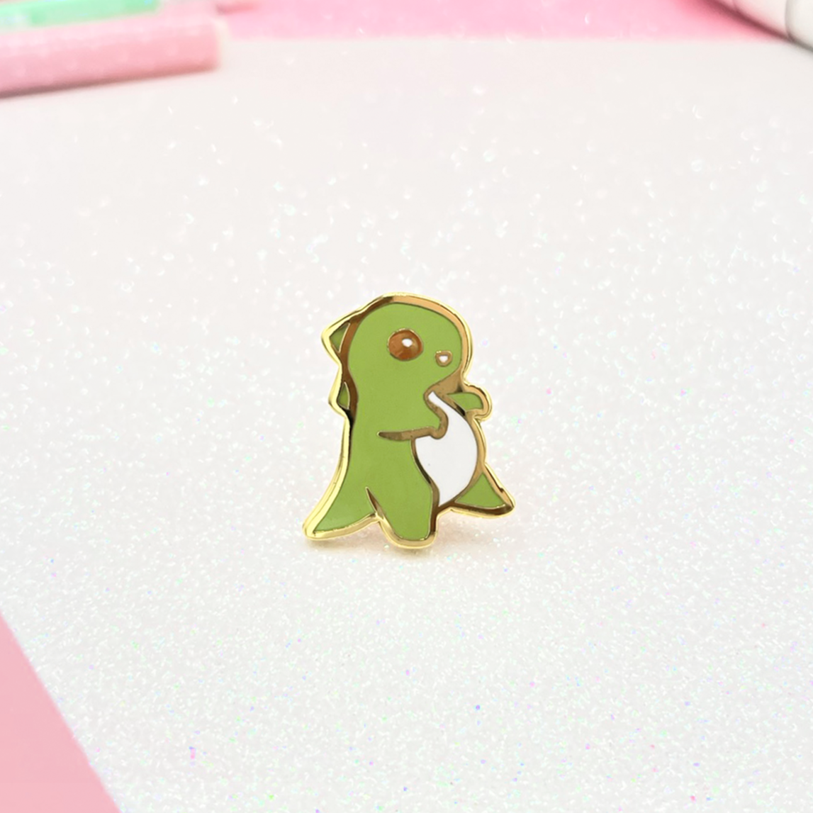 miamouz-enamel-pins-green-dinosaur-pin-t-rex-gold image 1