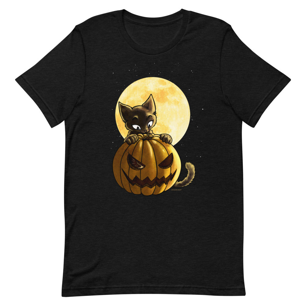 howling-riot-halloween-pumpkin-cat-t-shirt-kurzarm-black-heather image 3