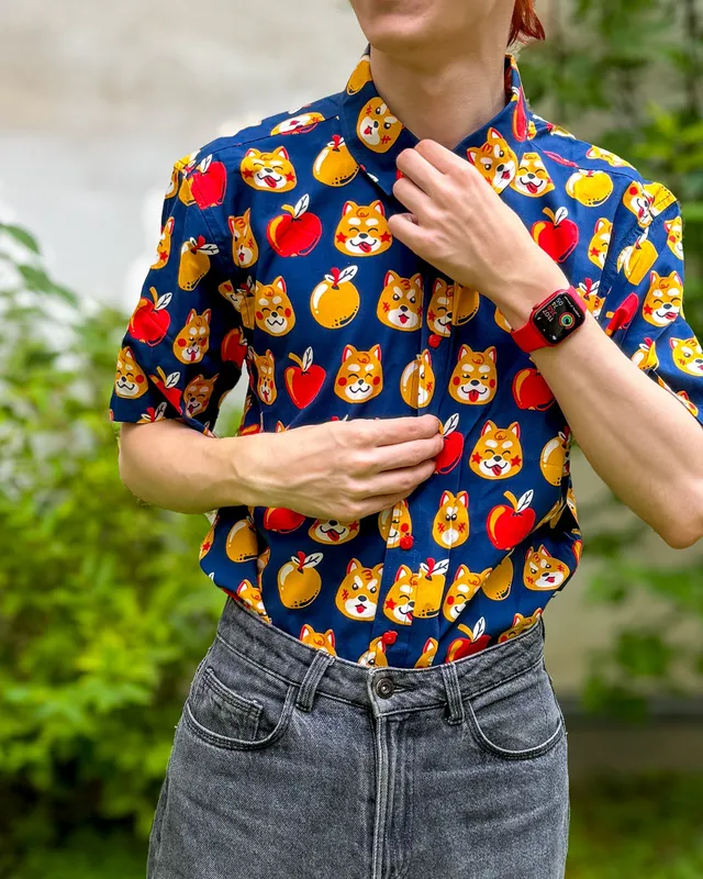 kabujiro-apple-shiba-button-up-hemd-shiba-print-unisex image 1
