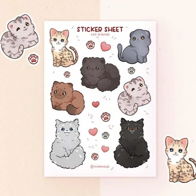 miamouz-stickers-cat-friends-sticker-sheet-a6-matt-katzen image 1