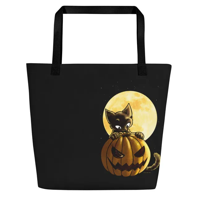 howling-riot-pumpkin-cat-tasche-stoff-schwarz-halloween image 1