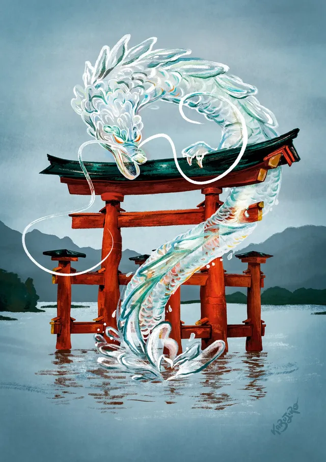 kabujiro-elemental-dragon-water-kunstdruck-a4-wasserdrache image 1